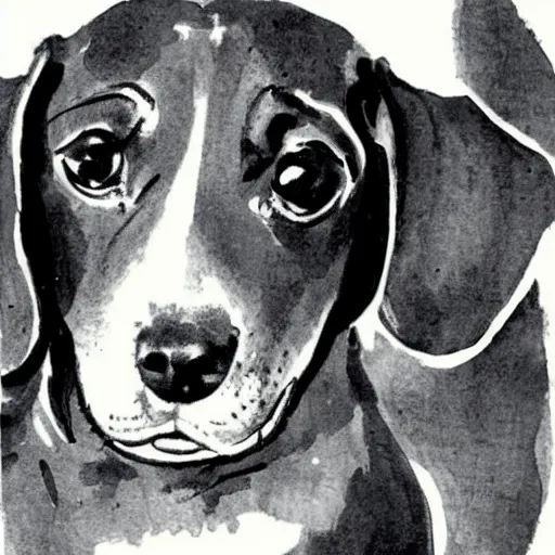 Prompt: Expert ink illustration of a Dachshund