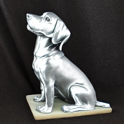 Prompt: silver beagle statue