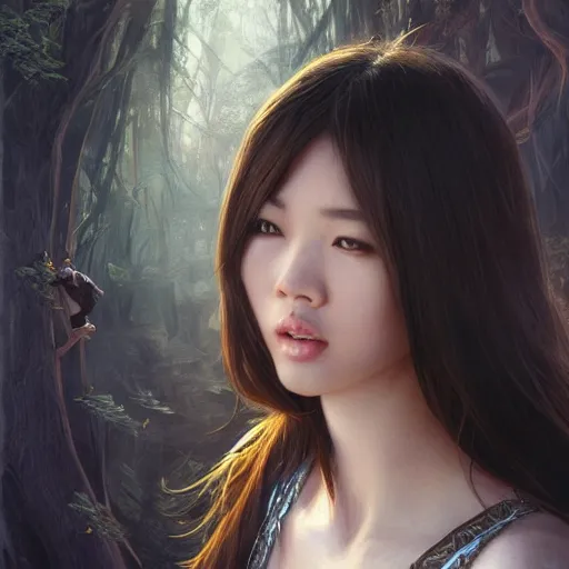 Prompt: full body portrait of asian beautiful girl, d & d, fantasy, intricate, elegant, highly detailed, digital painting, artstation, concept art, smooth, sharp focus, illustration, cinematic dramatic atmosphere, volumetric lighting, smooth, highly detailed, art by artgerm and greg rutkowski and alphonse mucha