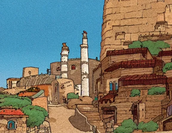 Image similar to ancient jerusalem in the style of studio ghibli