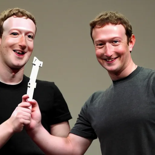 Image similar to mark Zuckerberg sword fighting with Elon musk in robotic samurai armor