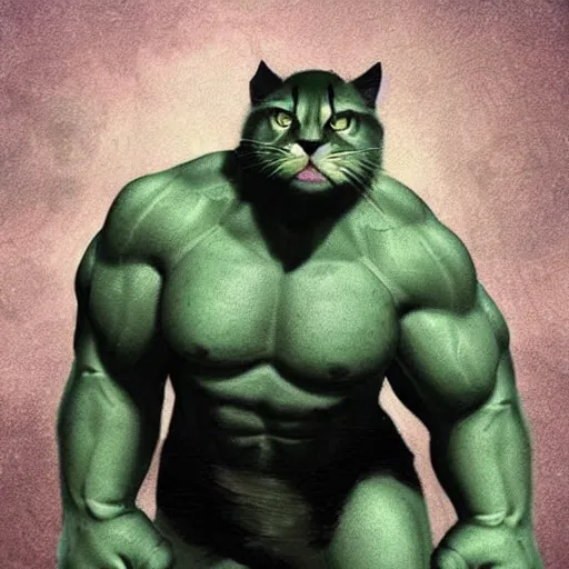 Image similar to a feline hulk