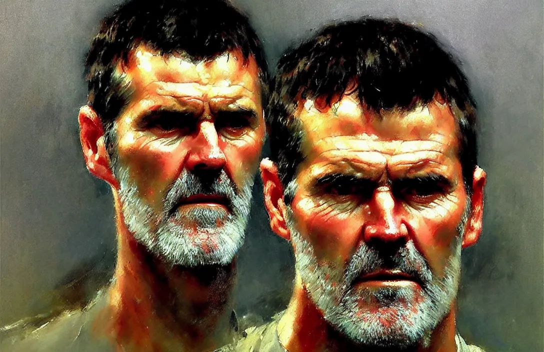 Prompt: portrait of roy keane!!!!!!!!!!!!!!!!!!!!!!!!!!!, detailed face, detailed painting, epic lighting, by ilya repin, phil hale and kent williams