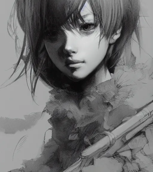 Image similar to portrait of anime girl, pen and ink, intricate line drawings, by craig mullins, ruan jia, kentaro miura, greg rutkowski, loundraw