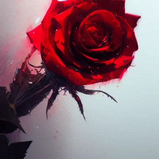 Image similar to a close up illustration of a red rose, dramatic lighting, illustration by Greg rutkowski, yoji shinkawa, 4k, digital art, concept art, trending on artstation