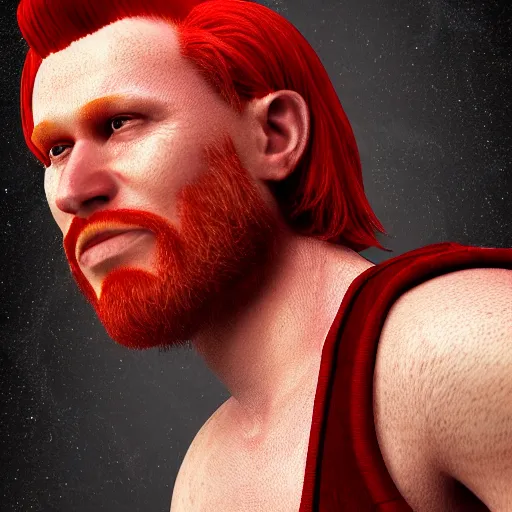 Prompt: a red headed man, octane render, art, portrait,