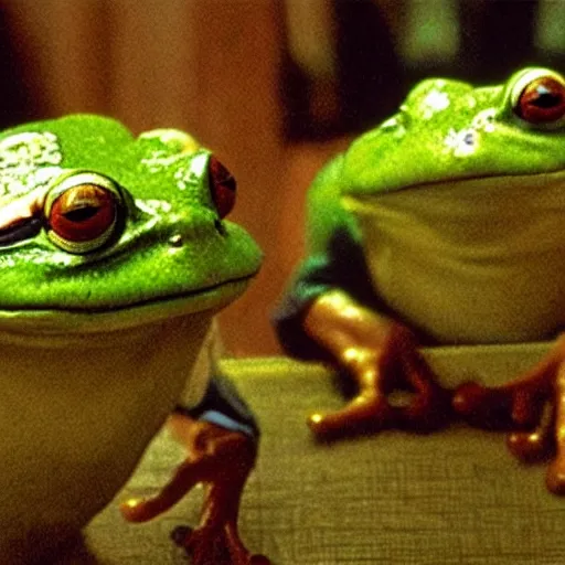 Image similar to frog heads in a film still from the godfather, cinematic