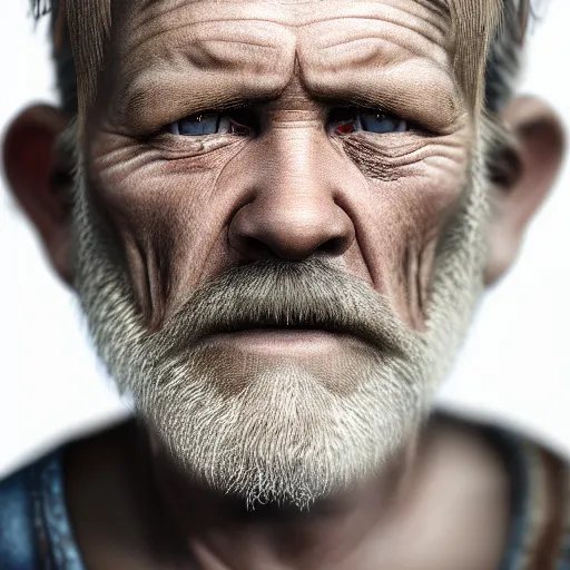 Prompt: film still photo portrait of a toothless middle aged 5 6 year old redneck hillbilly, realistic, hyperrealistic, 8 k resolution, hd quality, very detailed, highly detailed, intricate details, real life, real world, trending on artstation, digital art, really realistic, very realistic, headshot, head in frame, photograph, portrait, mugshot