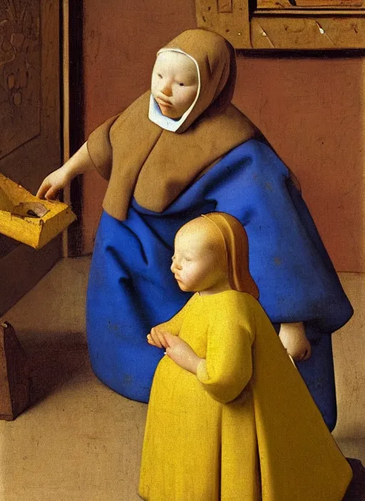 Image similar to children toys, medieval painting by jan van eyck, johannes vermeer, florence