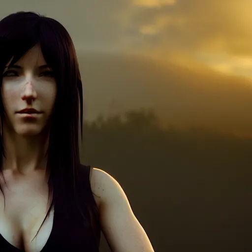 Image similar to BeautifulTifa Lockhart in real life, face centered portrait, Confident, fog, rain, volumetric lighting, beautiful, golden hour, sharp focus, ultra detailed, cgsociety by Leesha Hannigan, Ross Tran, Thierry Doizon, Kai Carpenter, Ignacio Fernández Ríos