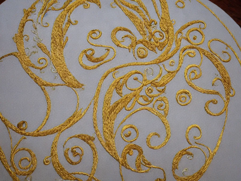 Image similar to heavenly sacred godly divine swirl art gold and white embroidery