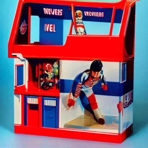 Image similar to evel knievel bar fight playset, by playskool, by mattel, for kids, j. c. penny wish book 1 9 8 2