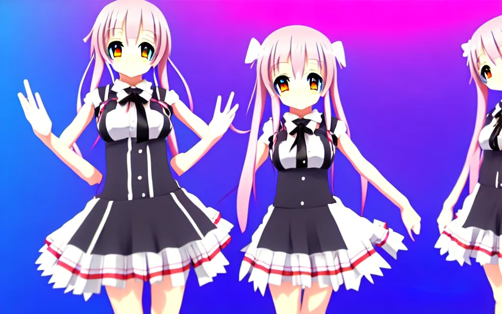 Image similar to Anime VTuber Full Body Model, Live2D Virtual YouTuber Model, 8K, Hololive, White Background, Cover corp. Anime VTuber Sheet