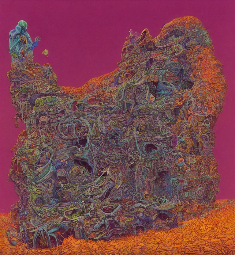 Prompt: colourful biomorphic temple, jimi hendrix full body, by moebius and giger and james jean and beksinski, 8 k