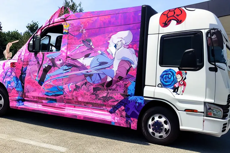 Image similar to truck-wrap-side-shot, anime