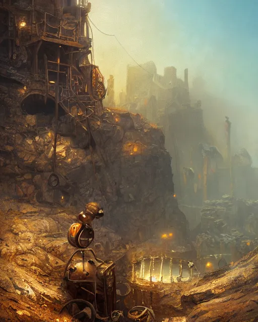 Prompt: oil painting of poor anthropomorphized steampunk mole mining gold, sharp focus, fantasy style, dark mine shaft backround, octane render, volumetric lighting, 8k high definition, by greg rutkowski, highly detailed, trending on art Station