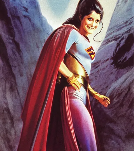 Prompt: a portrait of smiling young margot kidder from 1 9 7 7 superman movie in a scenic japanese city environment by marco bucci and greg rutkowski and frank frazetta, sharp focus, detailed, cinematic, hanbok, sheathed golden ornate korean sword
