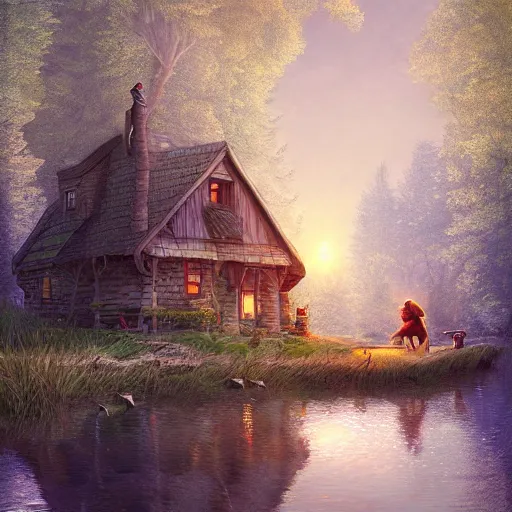 Image similar to brother grimms fairytale lakehouse rabbit digital art, irina french, heraldo ortega, mandy jurgens 8 k 1 5 0 mpx