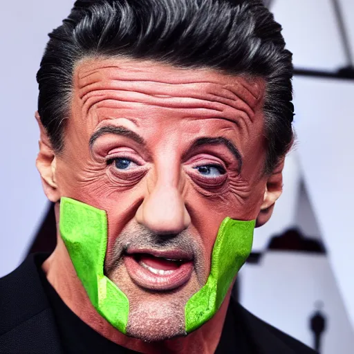 Image similar to silvester stallone dressed in a human size avocado costume, photography, hyperrealistic, extremely detailed, 8 k