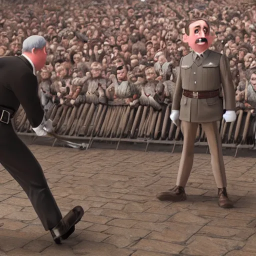 Prompt: 3d render of still of Hitler movie, , blender, trending on artstation, 8k, highly detailed, disney pixar 3D style