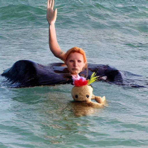 Prompt: the majestic mermaid swam to the sunken ship to retrieve her skeleton teddy bear from the wreckage