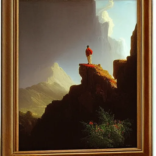 Image similar to a man standing on the ledge by thomas cole