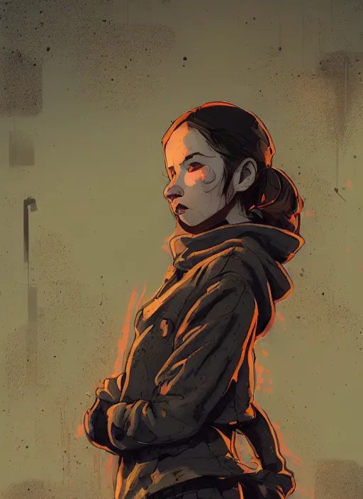 Image similar to highly detailed portrait of a cloudpunk young seattle lady, tartan hoody, by atey ghailan, by greg rutkowski, by greg tocchini, by james gilleard, by joe fenton, by kaethe butcher, gradient green, brown, blonde crea, orange, brown and white color scheme, grunge aesthetic!!! ( ( graffiti tag wall background ) )