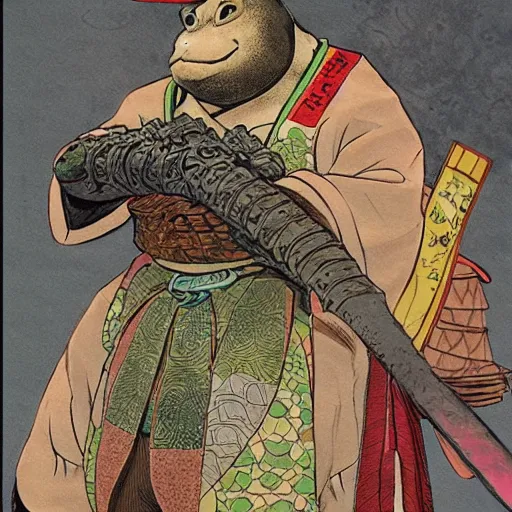 Prompt: mr toad as a samurai master. toad dressed as samurai. concept art by james gurney and mœbius.