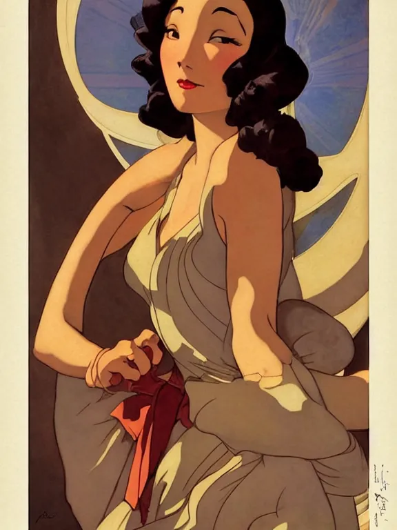 Image similar to korra, a beautiful art nouveau portrait by Gil elvgren, 1920s city environment, centered composition, defined features, golden ratio, gold jewlery, photorealistic professional lighting, cinematic