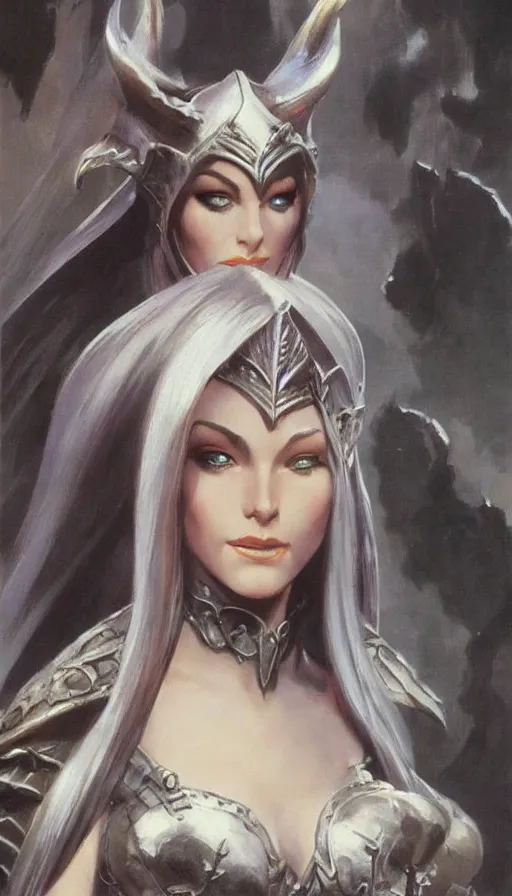 Image similar to elven queen character portrait by frank frazetta, fantasy, dungeons & dragons, sharp focus, beautiful, artstation contest winner, detailed