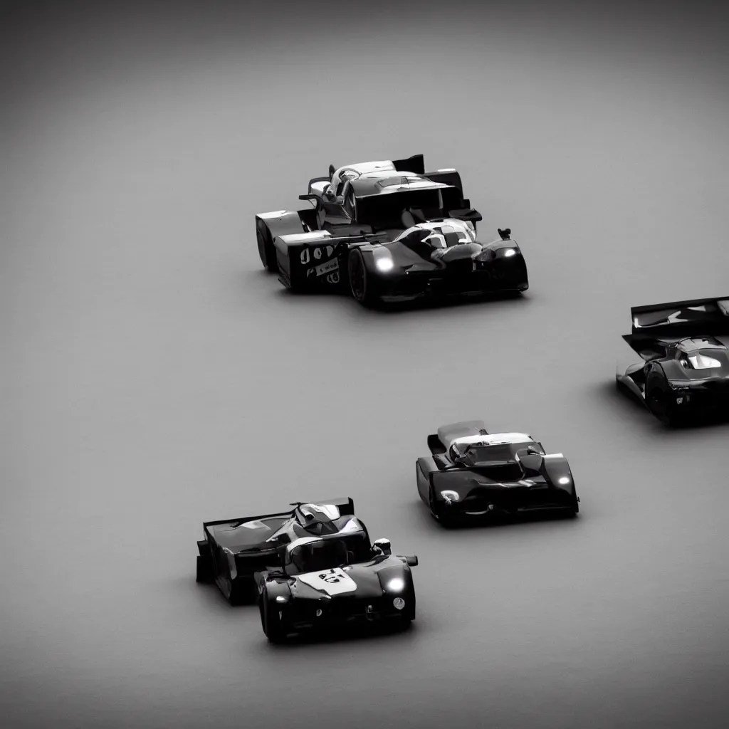 Image similar to minimalistic cars in a race, moody light