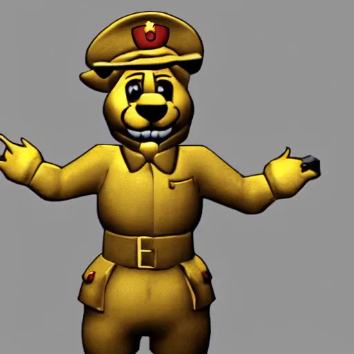 Image similar to golden freddy as a soldier in world war two, trenches, film grain