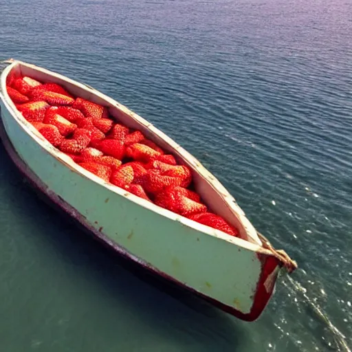 Prompt: a highly realistic boat made out of strawberry