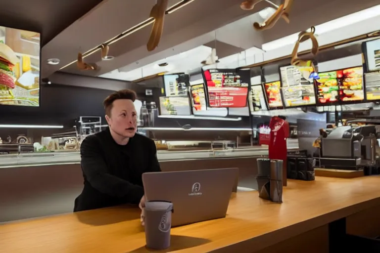 Prompt: elon musk ordering food in mcdonalds, 8k, hyperrealistic, high detail, cinematic lighting