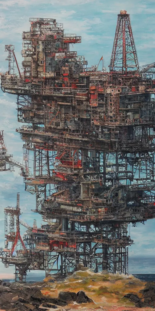 Prompt: oil painting scene from oil platform by kim jung gi