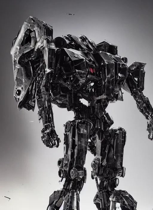 Prompt: mecha wearing black torn cloak cloth exposing chrome internals wiring harness armored damaged. creepy decay style of Roger Deakins Jeremy Saulnier Newton Thomas Sigel Robert Elswit Greig Fraser trending rtx on ue4