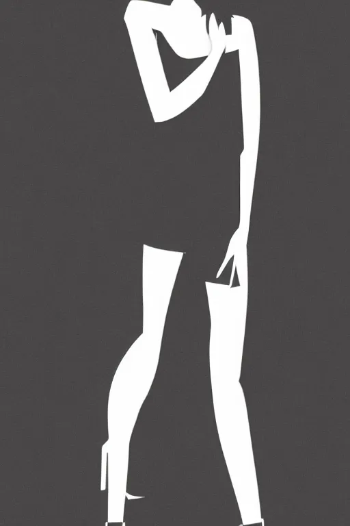Prompt: portrait of a girl in long pants and a top, hands in pockets, eyes closed, bob haircut, digital art, black and white, simple, lineart