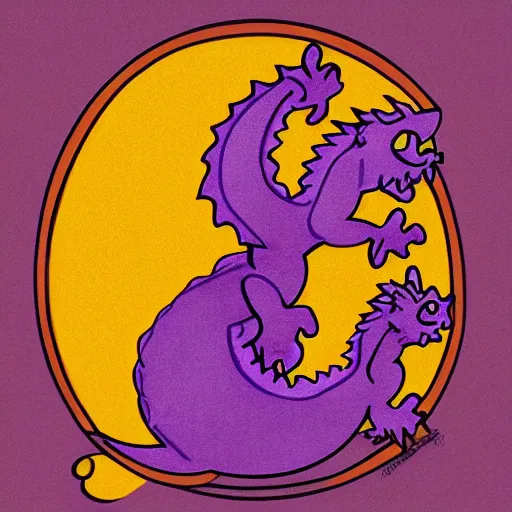 Image similar to small cute purple dragon, the dragon is hugging an orange tabby cat, soft, cozy