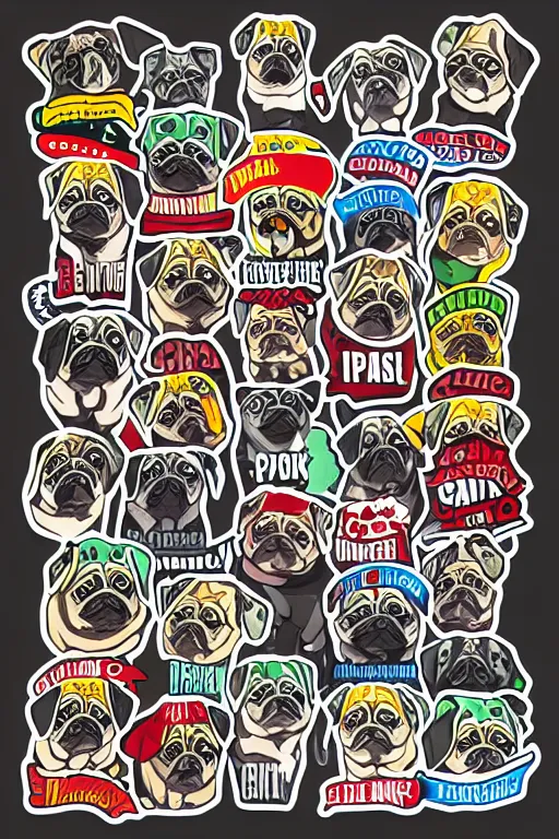 Prompt: Pug as war criminal, sticker, colorful, illustration, highly detailed, simple, smooth and clean vector curves, no jagged lines, vector art, smooth