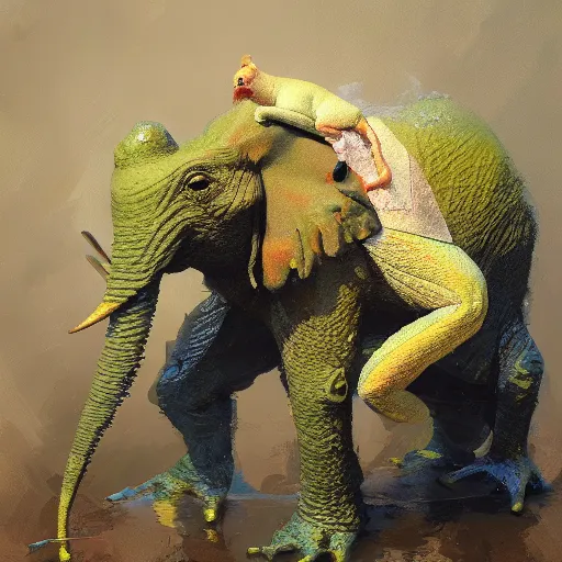 Image similar to frog - elephant creature, oil painting by craig mullins