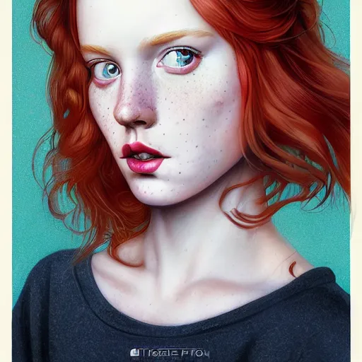 Prompt: Lofi pale redhead with freckles portrait, Pixar style, by Tristan Eaton Stanley Artgerm and Tom Bagshaw.