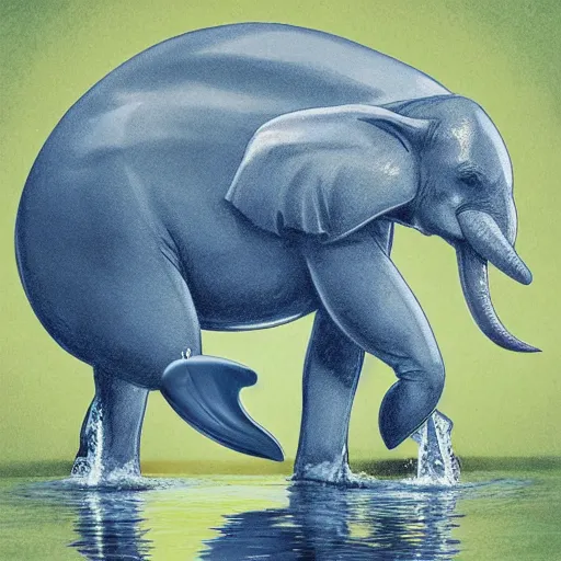 Image similar to a dolphin merged with an elephant, photomorph artwork