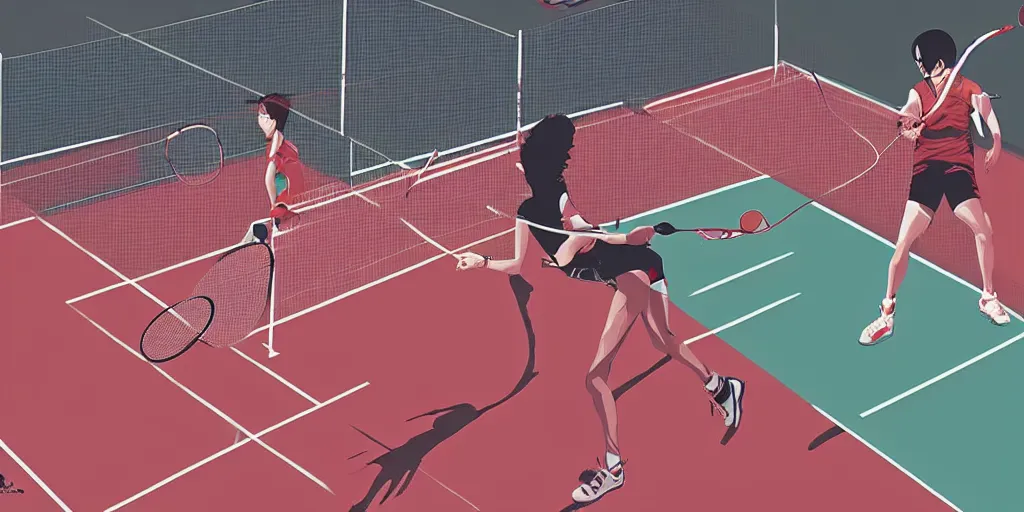 Image similar to illustration of badminton game by ilya kuvshinov katsuhiro otomo