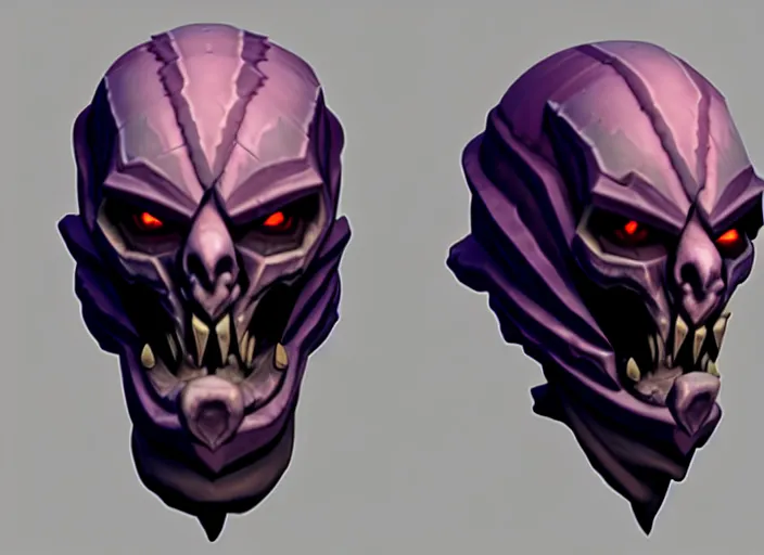 Prompt: necromancer head, stylized stl, 3 d render, activision blizzard style, hearthstone style, darksiders art style, greg rutkowski style