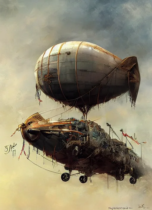 Image similar to steam punk airship painted by raymond swanland