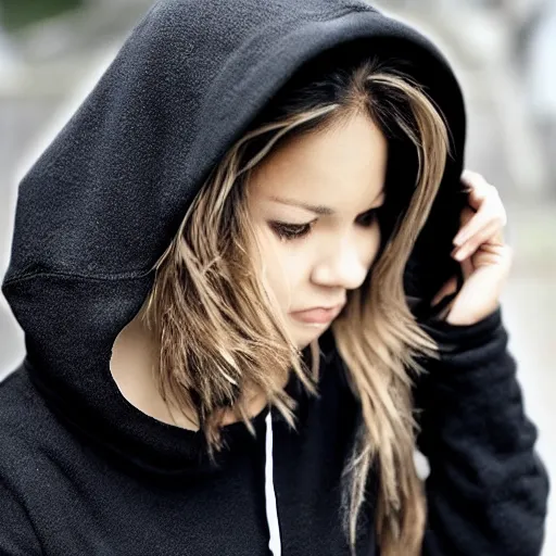 Prompt: “ A female with a black hoodie”