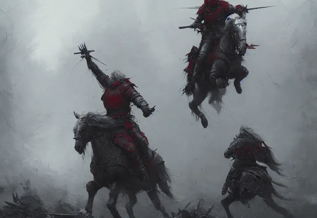 Image similar to rhaegar targaryen, artstation, jakub rozalski, high detail, dramatic lighting