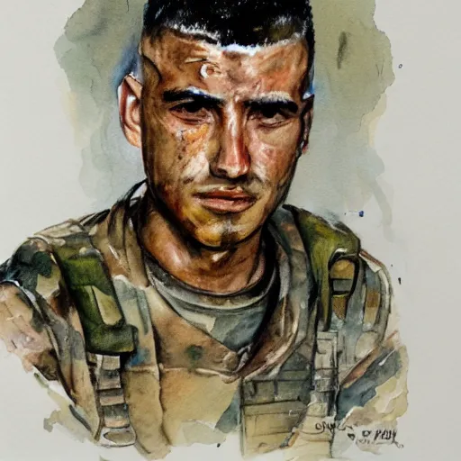 Image similar to Detailed portrait of a jarhead. Watercolor.