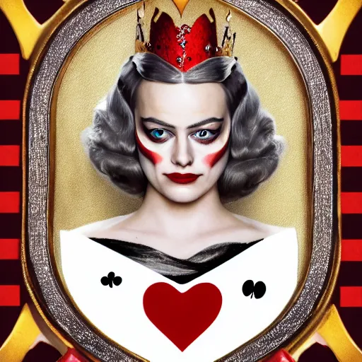 Prompt: Margot Robie as queen of hearts, highly detailed, 4k