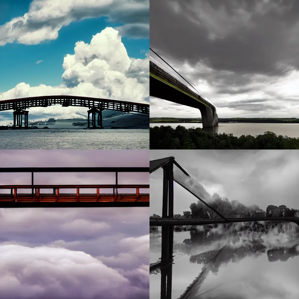 Prompt: Two clouds connected with a bridge